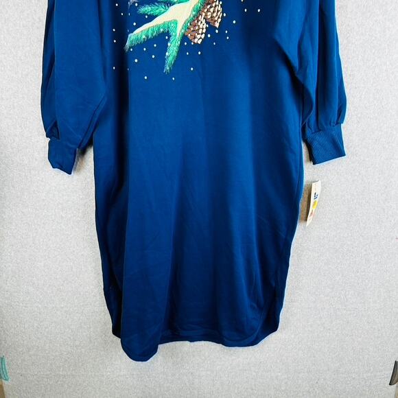 New Kittens Sz Large Nightgown Winter Birds Long Sleeve Blue Warm Vintage NWT - Picture 4 of 10